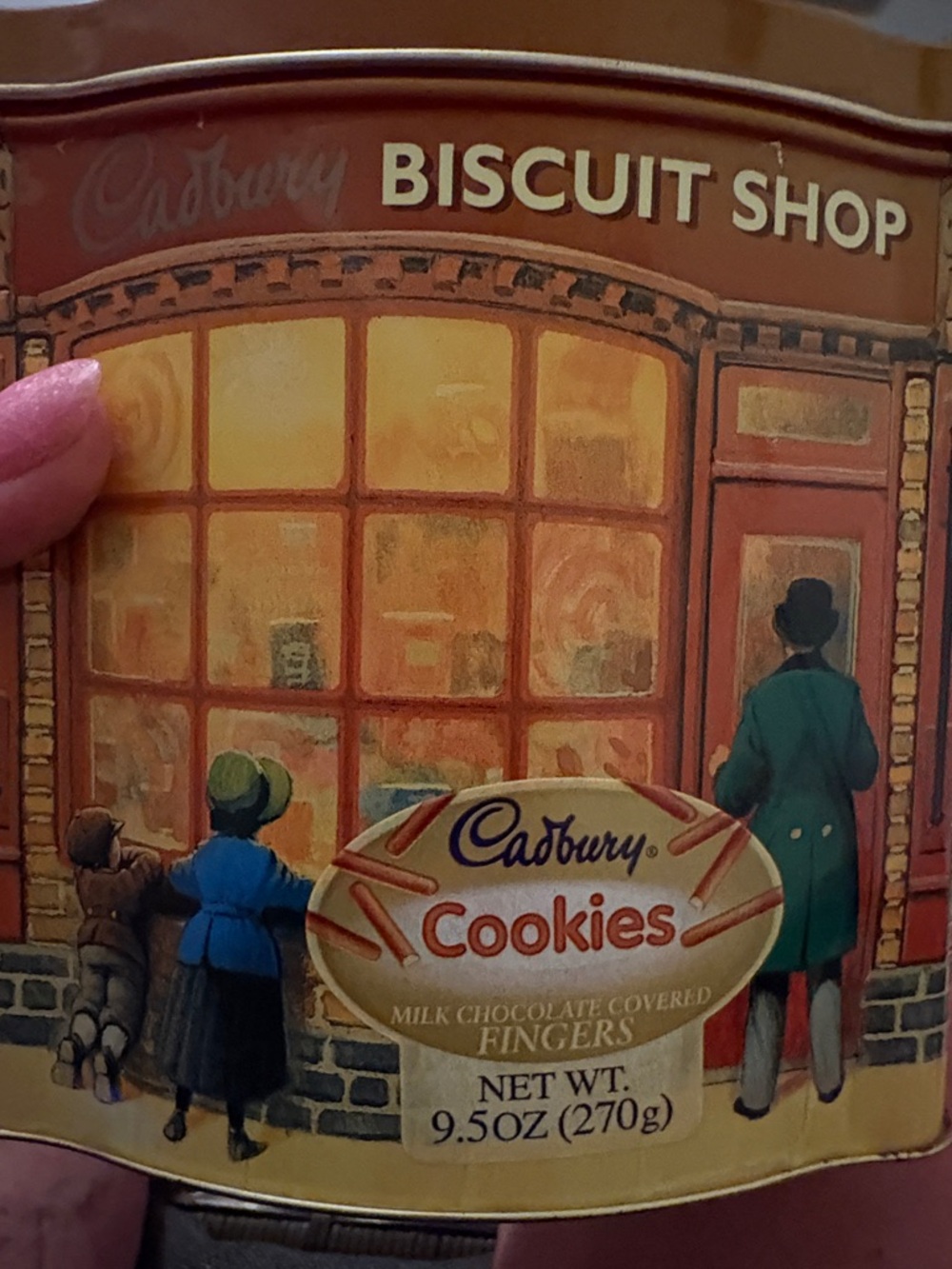Biscuit Shop Cookies Tin - Gold and Brown box is empty